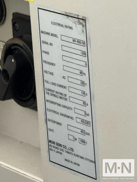Mori Seiki MV-65B/50 CNC Vertical Machining Center, 1998