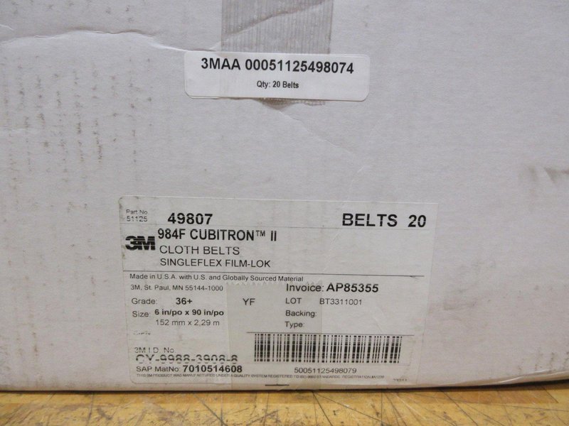 3M 7010514608 Cubitron II Sanding Belt 6" x 90" 36+ Grit (20 Belts) *NEW*- Auction Item