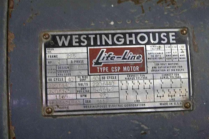 2 HP WESTINGHOUSE A/C ELECTRIC MOTOR:  STOCK #54115