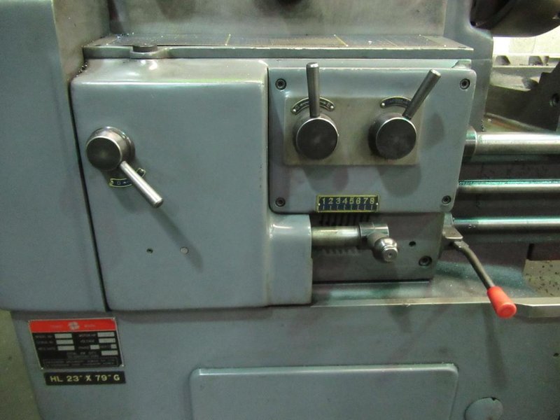 Hwacheon HL580 28/39&quot; x 79&quot; Gap Bed Engine Lathe,  2-Axis DRO, Geared Head, 19-1/2&quot; Chuck, 3&quot; Hole, (2) Steady Rests, QC Tool Post, Tailstock- Auction Item