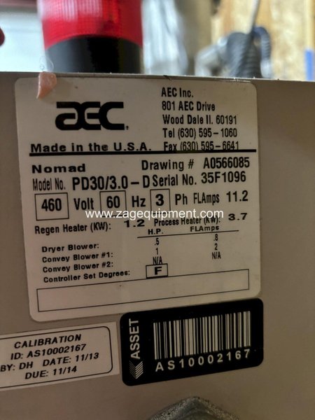 AEC Used PD30 Dryer, Desiccant, Approx. 30 lbs/hr, 460V