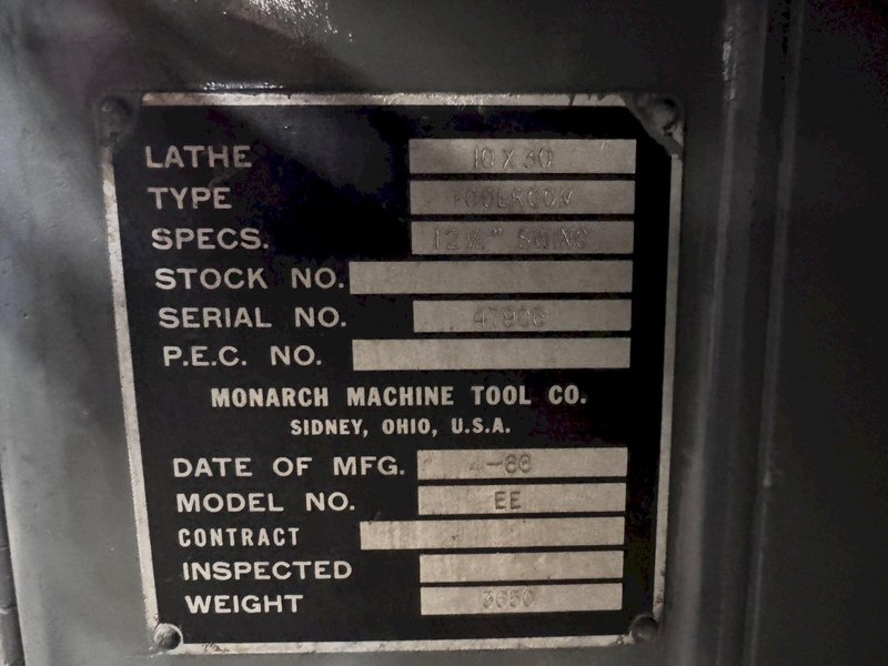 12.5" X 30" MONARCH MODEL #EE ENGINE LATHE:  STOCK #77024