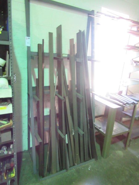 Material Storage Rack and Content, Mostly Flat Bar Stock- Auction Item