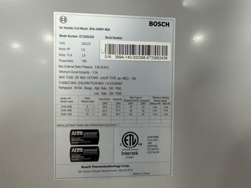 BOSCH AIR HANDLER UNIT  -  BVA-24-WN1-M20