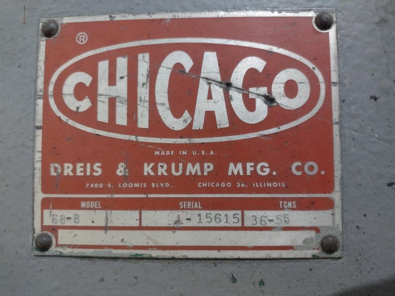55 TON X 8' CHICAGO D&amp;K MODEL #68-B MECHANICAL PRESS BRAKE: STOCK #23632