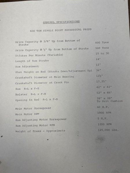 600 TON ERIE S1-600-42-48 STRAIGHT SIDE SSSC TRIM PRESS WITH 14" STROKE: STOCK 14809
