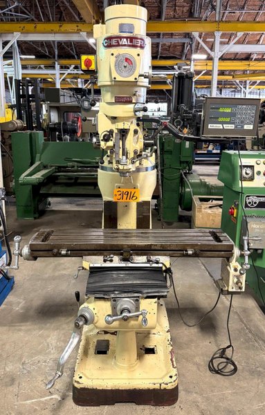 Chevalier Vertical Mill FM-3VS, 3 HP, V-Speed, 9&quot; x 42&quot; P.F. Tbl., DRO