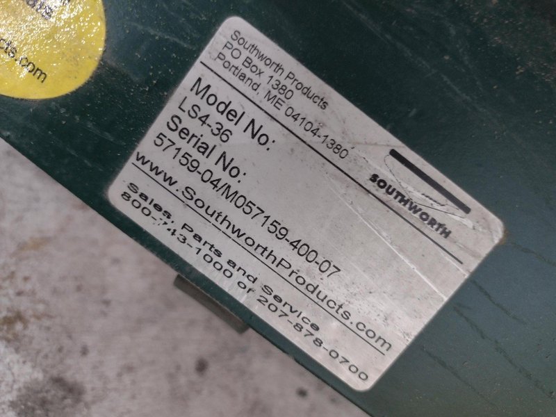 3,500 LBS X 48" X 48" SOUTHWORTH MODEL #LS4-36 HYDRAULIC SCISSOR LIFT TABLE WITH 60X48 ROLLER CONVEYOR TOP, 110 VOLT: STOCK #20924