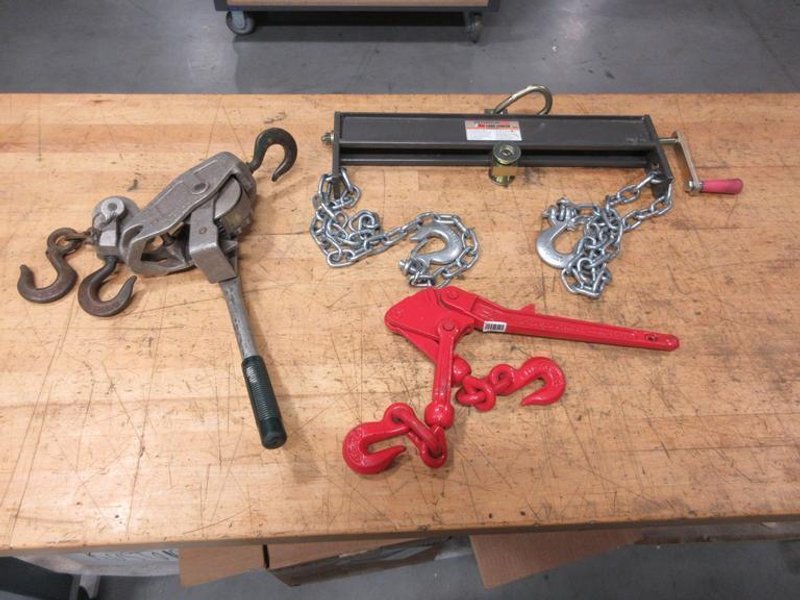 Pittsburgh 2 Ton Load Leveler, Ultra-Tow 5/16" Chain Binder, Lug-All Cable Come-A-Long- Auction Item