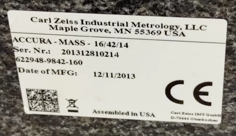 2013 Zeiss Accura Mass 16.42.14 Coordinate Measuring Machine