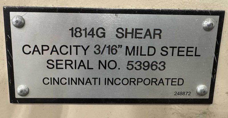 0.187" x 14' Cincinnati Power Squaring Shear STOCK# 4319