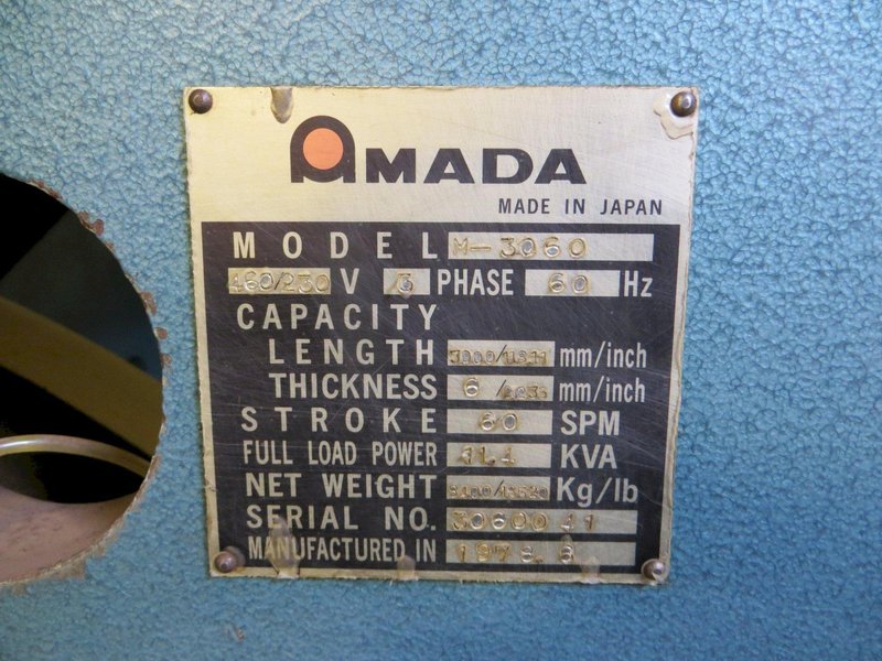 1/4" x 10 ft. Amada Mechanical Power Shear Model M-3060