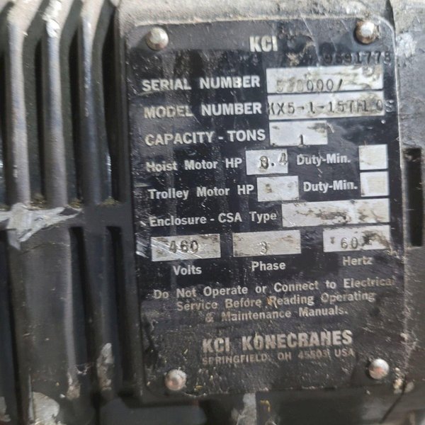 1/4 TON x 14'6" JIB CRANE W/ 1 TON KONECRANES HOIST. STOCK # 0902424.