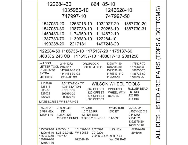 Nisshinbo Turret Punch *Wilson Tooling ONLY* for 33 Ton, $100k+ in Tooling &amp; Parts (Crated &amp; Ready To Ship) – 6984102208