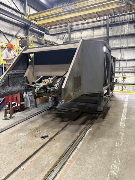 2021 Inductotherm melt system with 2- traveling charge feeders with scales, Inductotherm type 3000 DT-2 ACF-2 3000 kw power supply rated at 300 h. s/n 21H-381478-246-11 interconnecting buss and cables, 2- 4metric steel shell furnaces with stands, hydraulic system , water system with twin 50hp pumps, 2021 Emsco model Hypro 25 stainless steel heat exchanger , related piping, controls, remote operators stand, related controls, lining pushout, Sonmez incoming power transformer type HTYAA3KH-326623 s/n 15729 rated at 3260-4025 KVA, 12,470 volt primary volts, 2x575 secondary volts, spare incoming transformer same as above s/n 15364