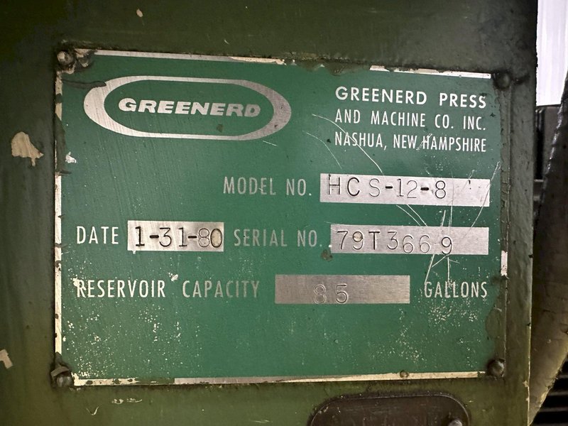 12 TON GREENERD MODEL #HCS-12-8 HYDRAULIC C-FRAME STRAIGHTENING PRESS: STOCK #20683
