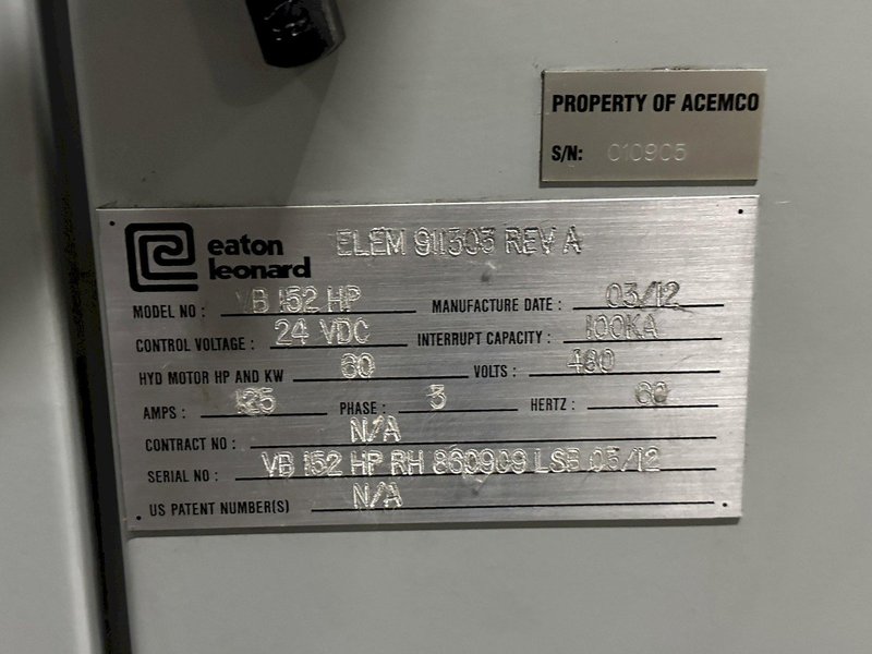 6&quot; EATON LEONARD (NEW IN 2012) MODEL #VB152HP 3-AXIS CNC HYDRAULIC TUBE BENDER: STOCK #18103