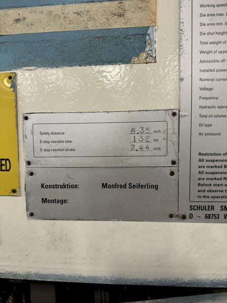 2500 TON SCHULER SMG HZPU-T-2250-4600/2450 HYDRAULIC PRESS. STOCK # 0902224