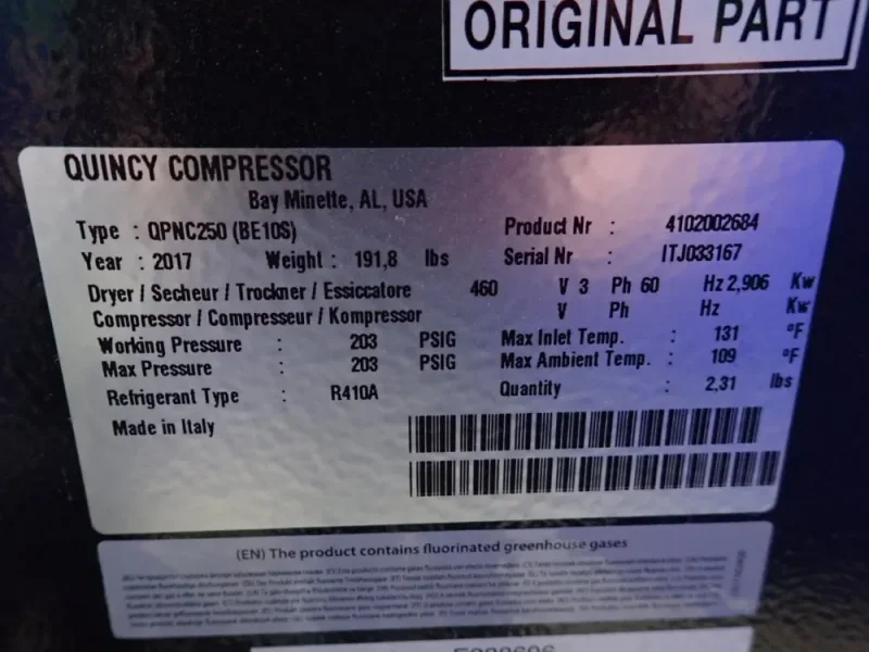 QUINCY 4 HP REFRIGERATED AIR DRYER  -  QPNC250 (BE10S)