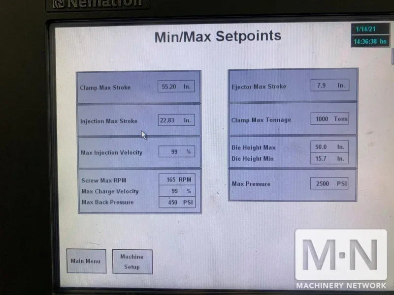 1000 TON 148 OZ UBE MODEL UZ1000 INJECTION MOLDING MACHINE MFG 2013