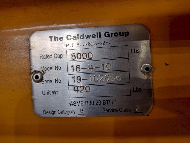 8,000 LBS (4 TON) X 10' CALDWELL MODEL #16-4-10 LIFTING BEAM SPREADER BAR: STOCK #22565