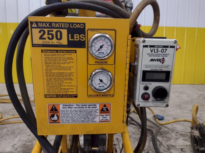 250 LBS X 2007 ANVER MODEL #ATL25M2-60MROT ELECTRIC POWERED VACUUM SHEET LIFTER: STOCK #21303