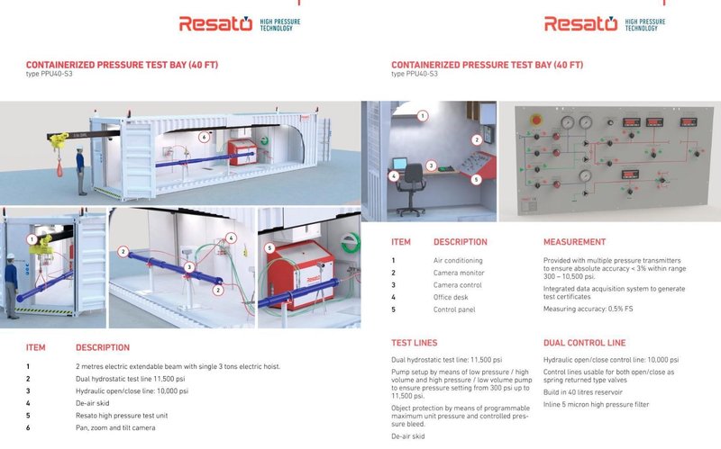 40' RESATO CONTAINERIZED HIGH PRESSURE TEST BAY W/ 3 TON YALE HOIST SYSTEM: YOBRO #25867