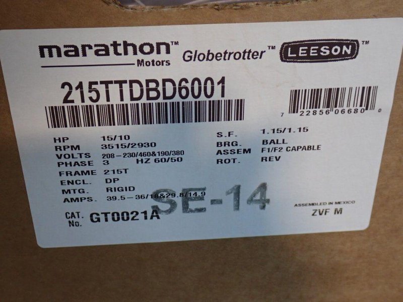 MARATHON MOTORS 15 HP MOTOR  -  215TTDBD6001