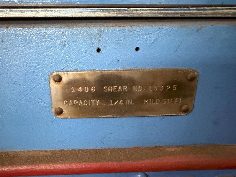 6' X 1/4" CINCINNATI 1406 MECHANICAL SHEAR. STOCK # 0982726