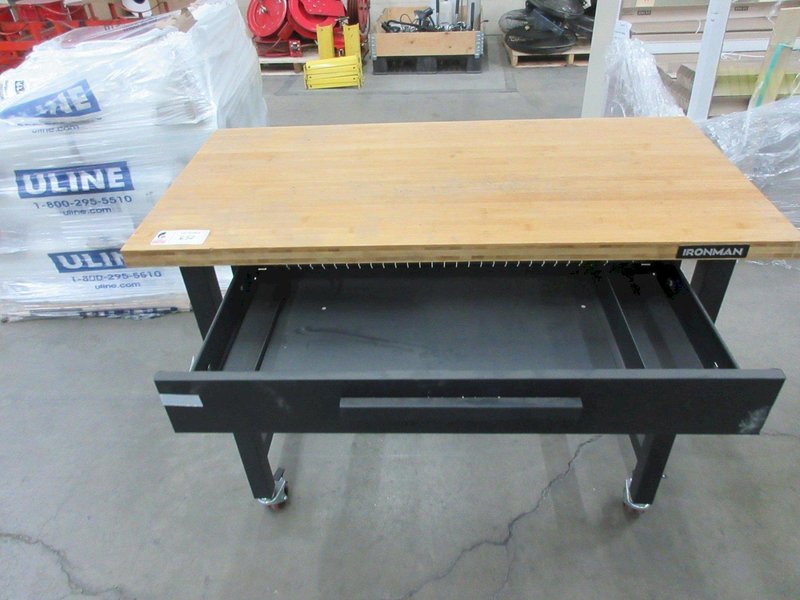 Ironman Rolling Work Bench, Metal Legs with Butcher Block Top and Single Drawer- Auction Item