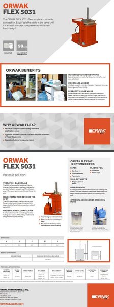 20&quot; X 20&quot; X 28&quot; ORWAK  MODEL #5031-E HYDRAULIC VERTICAL COMPACTOR / BALER: STOCK #16758