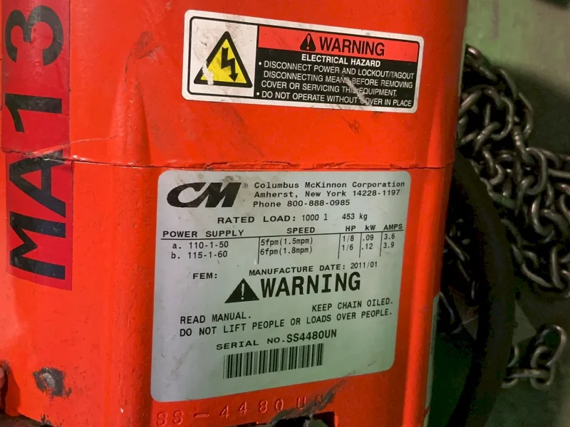 COLUMBUS MCKINNON CORPORATION 1000 LBS ELECTRIC CHAIN HOIST  -  SHOPSTAR