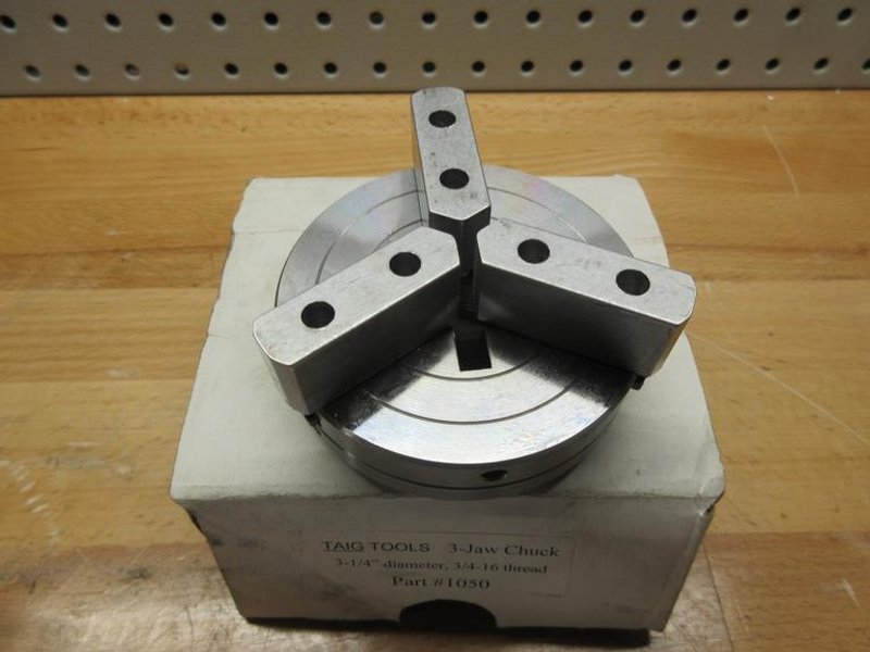 Taig Tools 3.25" 3-Jaw Chuck with 3/4-16" Threaded Back, and Schneebeger Linear Guide Cross Slide Table 6.375" x 4"- Auction Item