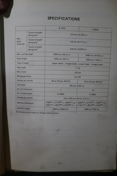 Amada S-2532 8&#039;x11 Gauge Hydraulic Shear, Front Operated Power Backgauge, Squaring Arm- Auction Item