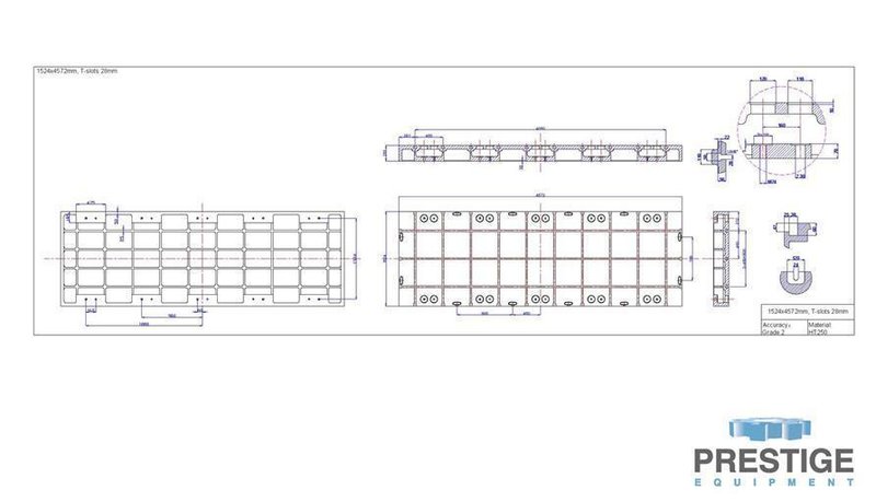 60" x 180" x 9.8" Cast Iron T-Slotted Floor Plate, NEW