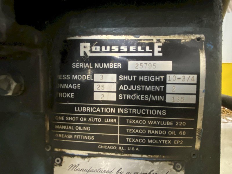 25 TON ROUSSELLE MODEL #3 MECHANICAL OBI PRESS, 2&quot; STROKE: STOCK #21096