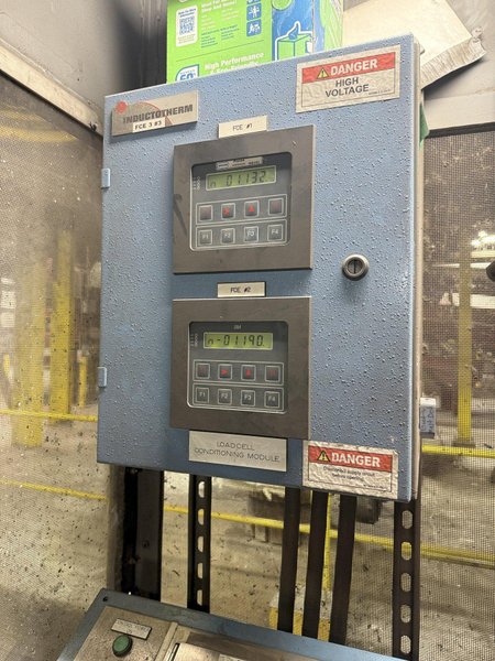2021 Inductotherm melt system with 2- traveling charge feeders with scales, Inductotherm type 3000 DT-2 ACF-2 3000 kw power supply rated at 300 h. s/n 21H-381478-246-11 interconnecting buss and cables, 2- 4metric steel shell furnaces with stands, hydraulic system , water system with twin 50hp pumps, 2021 Emsco model Hypro 25 stainless steel heat exchanger , related piping, controls, remote operators stand, related controls, lining pushout, Sonmez incoming power transformer type HTYAA3KH-326623 s/n 15729 rated at 3260-4025 KVA, 12,470 volt primary volts, 2x575 secondary volts, spare incoming transformer same as above s/n 15364