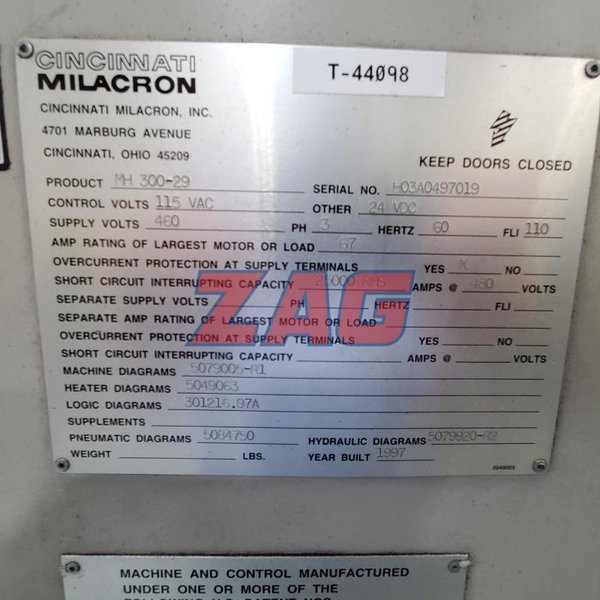 Cincinnati Milacron Used MH300-29 Injection Molding Machine, 300 ton,  29 oz.