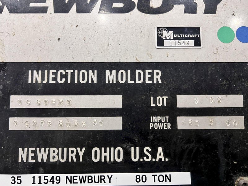 80 TON NEWBURY MODEL #V580BRS INJECTION MOLDER: STOCK #20099