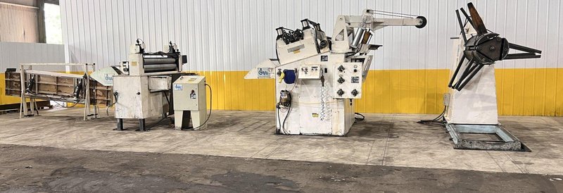20,000 LBS X 54&quot; X .125&quot; CWP COIL SERVO FEED LINE, REEL, STRAIGHTENER, FEEDER, THREADING TABLE: STOCK #21083