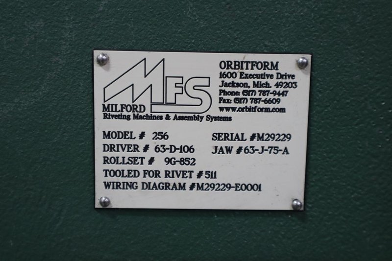 Milford Orbitform #256 Riveter, Feed Bowl, Tooling, Remote Foot Trip- Auction Item