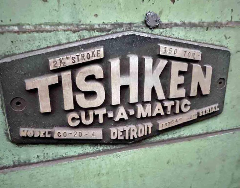 150–TON TISHKEN CUT OFF PRESS. STOCK # 1007025