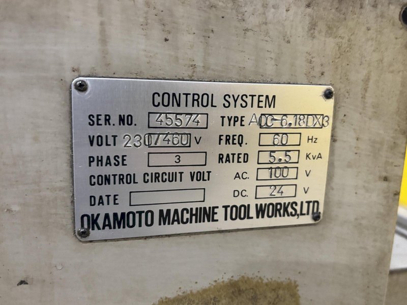 6&quot; X 18&quot; OKAMOTO MODEL # 6.18DX3 AUTOMATIC 3 AXIS HYDRAULIC HORIZONTAL SURFACE GRINDER: YOBRO #23848