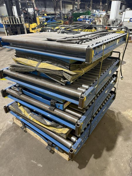 3,000 LBS X 48" X 48" ROTO-MAX HYDRAULIC SCISSOR LIFT TABLE W/ ROTARY LEWCO ROLLER CONVEYOR TOP, 110 VOLT: STOCK #20878