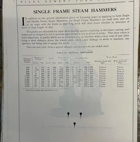 600 # NILES BEMENT POND STEAM FORGING HAMMER: YOBRO #26118