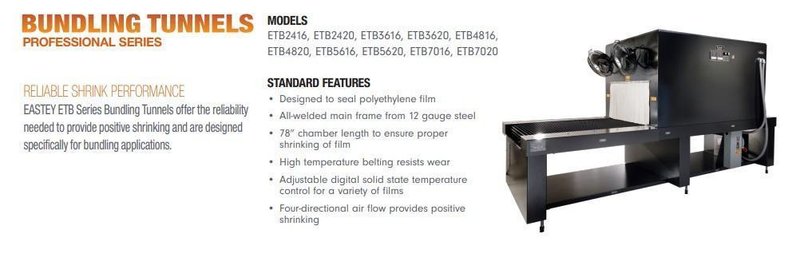 24" X 16" EASTEY MODEL #ETB2416 DUAL ZONE HEAT SHRINK TUNNEL MACHINE, NEW 2015: STOCK #20343