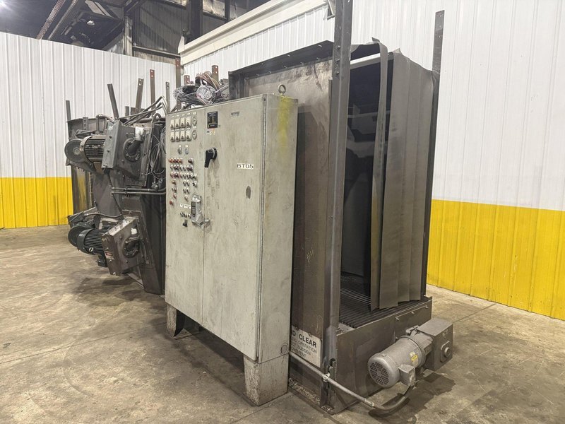 36" x 48" x 8 WHEEL PANGBORN ROTOBLAST PASS THROUGH HANGING CONVEYOR SHOT BLAST MACHINE: YOBRO #24717