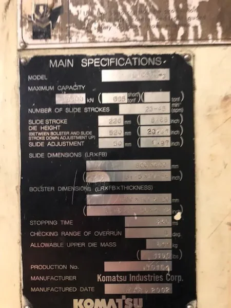 KOMATSU 630 TON SSSC PRESS, STOCK# 13892J