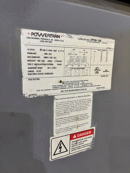 15 KVA POWERTRAN TRANSFORMER: YOBRO #24046