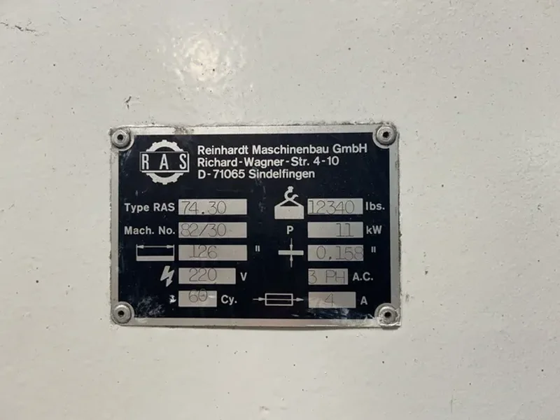 RAS REINHARDT MASCHINENBAU GMBH 63”X126” / 0.158” MAX MATERIAL THICKNESS CNC FOLDER  -  74.30